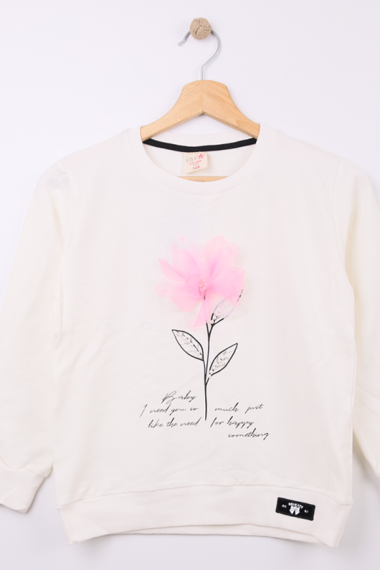 Girls' Tops - B1 - Çiçek Baskılı Oversize Kız Sweat - Brand: STAR FİLE - Women & Kids, Baby Clothes Wholesale - Globality Store