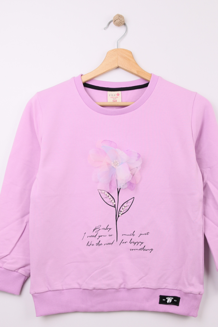 Girls' Tops - B1 - Çiçek Baskılı Oversize Kız Sweat - Brand: STAR FİLE - Women & Kids, Baby Clothes Wholesale - Globality Store