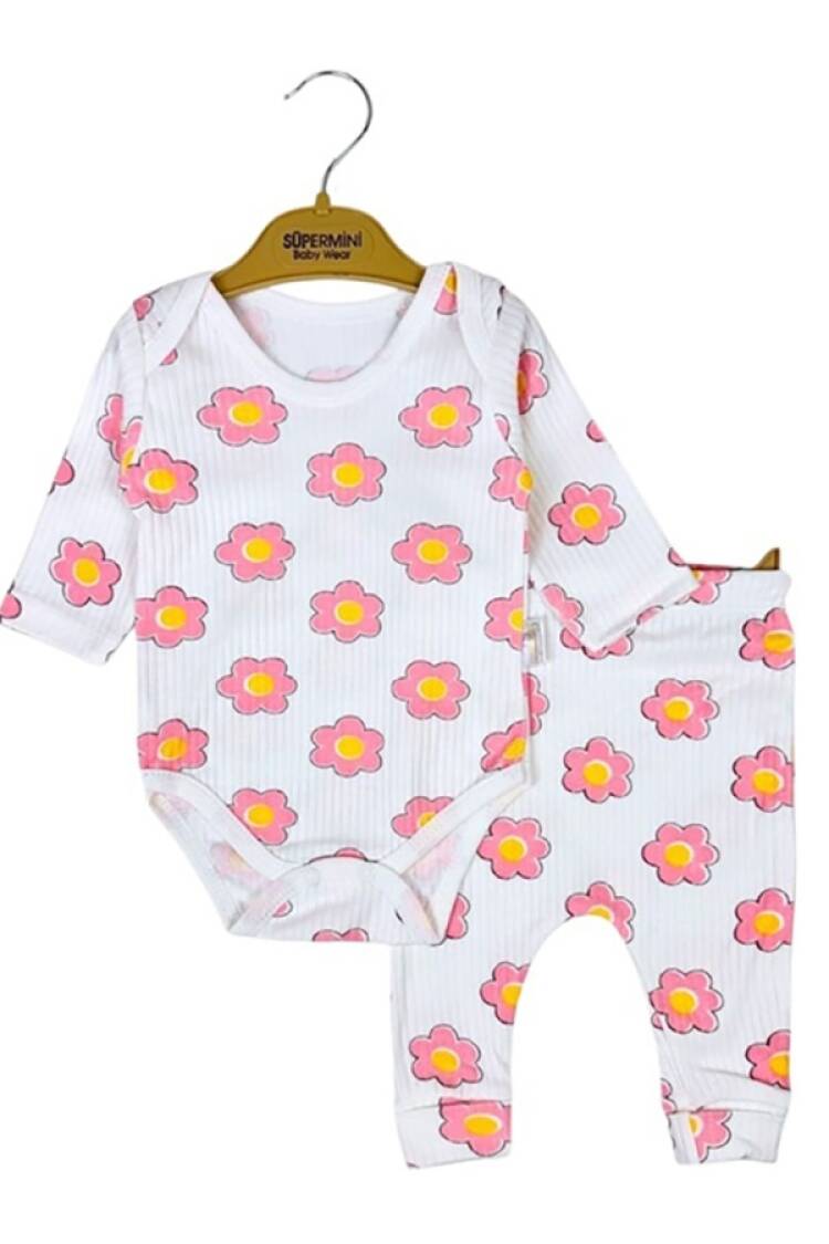 Baby Sets - B1 - Çiçek Desenli Kız Badili Takım - Brand: SÜPERMİNİ - Women & Kids, Baby Clothes Wholesale - Globality Store