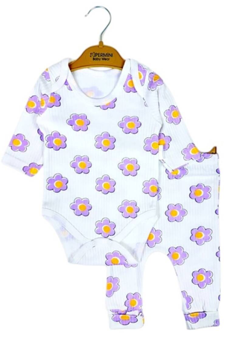 Baby Sets - B1 - Çiçek Desenli Kız Badili Takım - Brand: SÜPERMİNİ - Women & Kids, Baby Clothes Wholesale - Globality Store