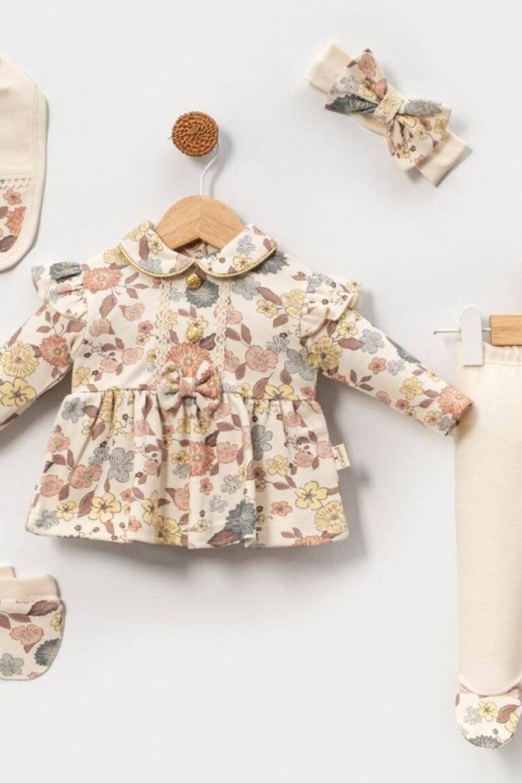 Baby Sets - B1 - Çiçek Desenli Kız Bebe 5 Li Set - Brand: CAYZEN - Women & Kids, Baby Clothes Wholesale - Globality Store