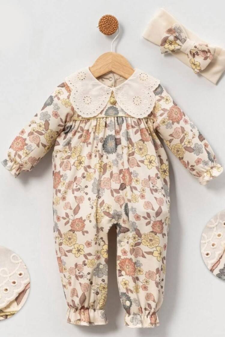 Baby Rompers and Overalls - B1 - Çiçek Desenli Kız Bebe Tulum - Brand: CAYZEN - Women & Kids, Baby Clothes Wholesale - Globality Store