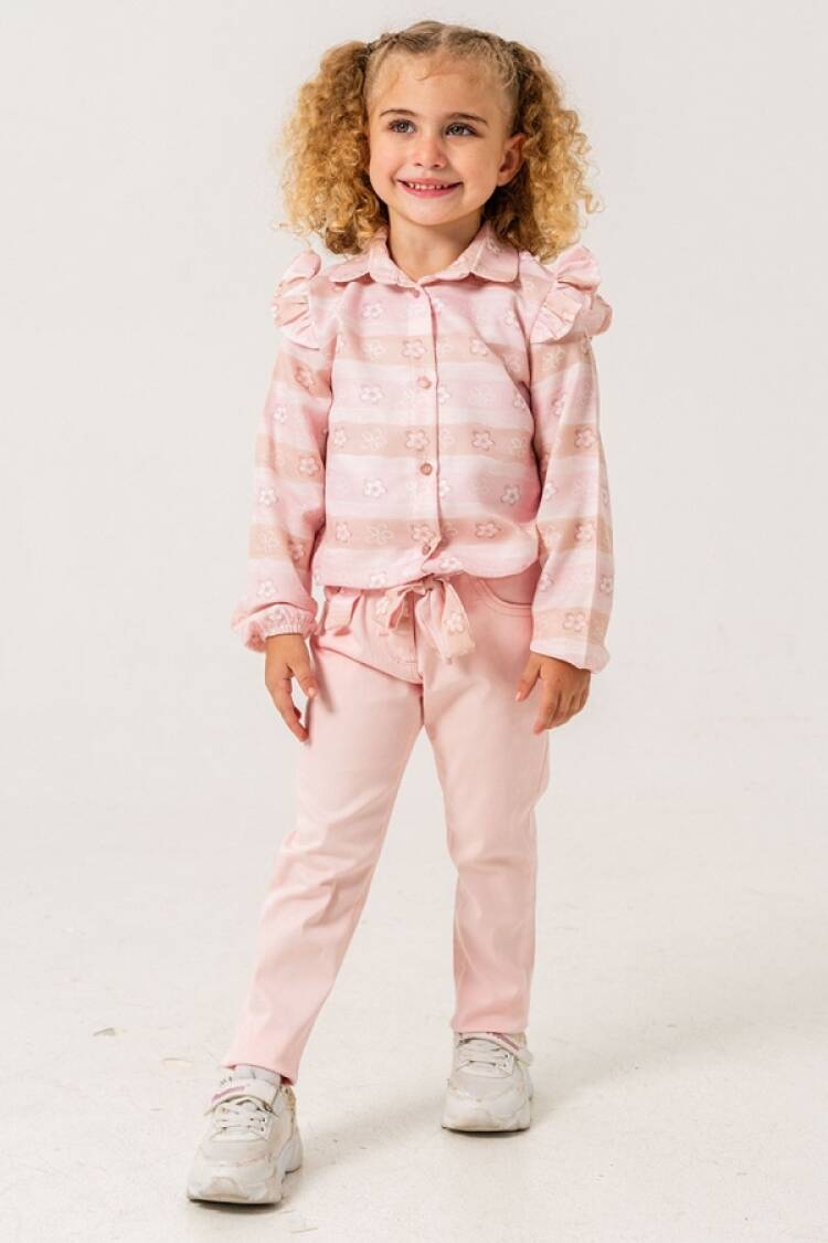 Girls' Suits - B1 - Çiçek Desenli Omzu Fırfırlı Dijital Kumaş Kız Takım - Brand: PAMPAL KİDS - Women & Kids, Baby Clothes Wholesale - Globality Store