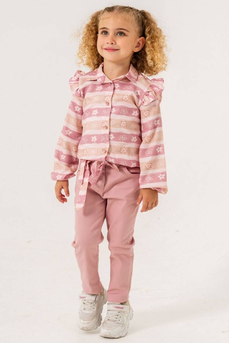 Girls' Suits - B1 - Çiçek Desenli Omzu Fırfırlı Dijital Kumaş Kız Takım - Brand: PAMPAL KİDS - Women & Kids, Baby Clothes Wholesale - Globality Store