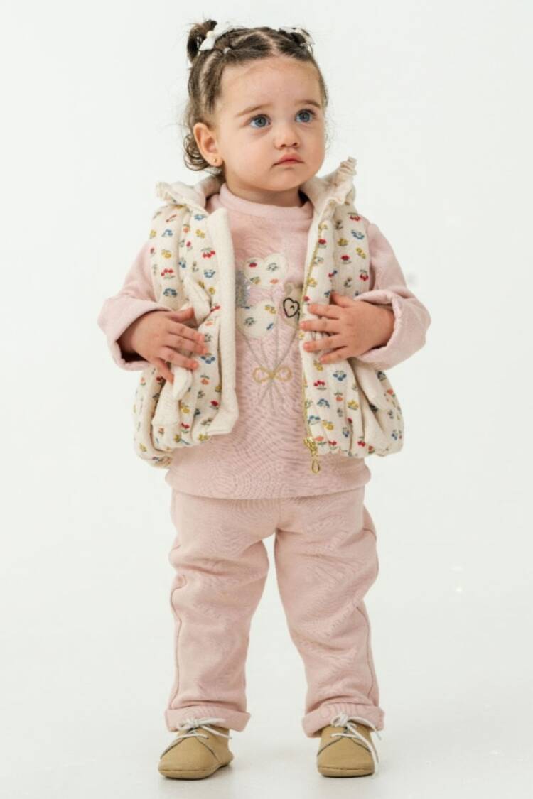 Baby Sets - B1 - Çiçek Desenli Üçlü Kız Bebe Takım - Brand: HİPPIL - Women & Kids, Baby Clothes Wholesale - Globality Store