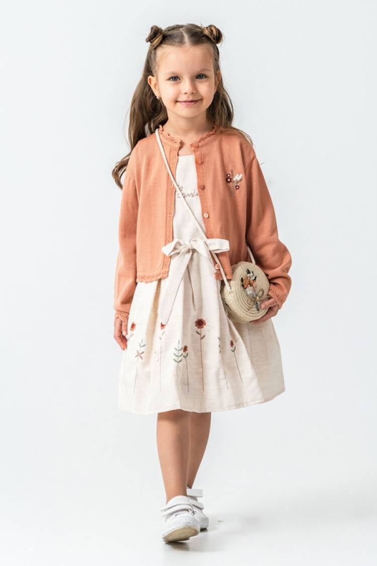 Girl's Dress - B1 - Çiçek Detaylı Çantalı Kız Takım - Brand: PAMPAL KİDS - Women & Kids, Baby Clothes Wholesale - Globality Store
