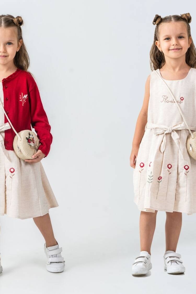Girl's Dress - B1 - Çiçek Detaylı Çantalı Kız Takım - Brand: PAMPAL KİDS - Women & Kids, Baby Clothes Wholesale - Globality Store