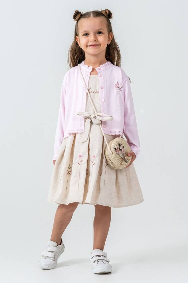 Girl's Dress - B1 - Çiçek Detaylı Çantalı Kız Takım - Brand: PAMPAL KİDS - Women & Kids, Baby Clothes Wholesale - Globality Store