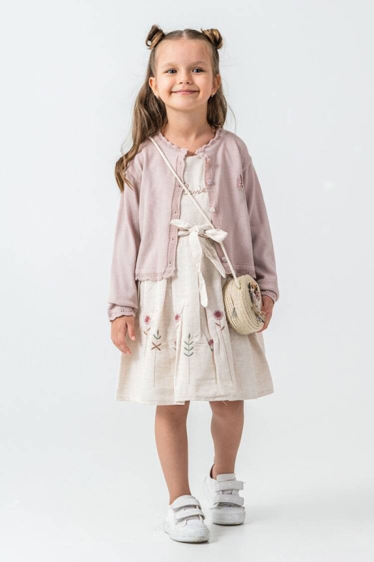 Girl's Dress - B1 - Çiçek Detaylı Çantalı Kız Takım - Brand: PAMPAL KİDS - Women & Kids, Baby Clothes Wholesale - Globality Store