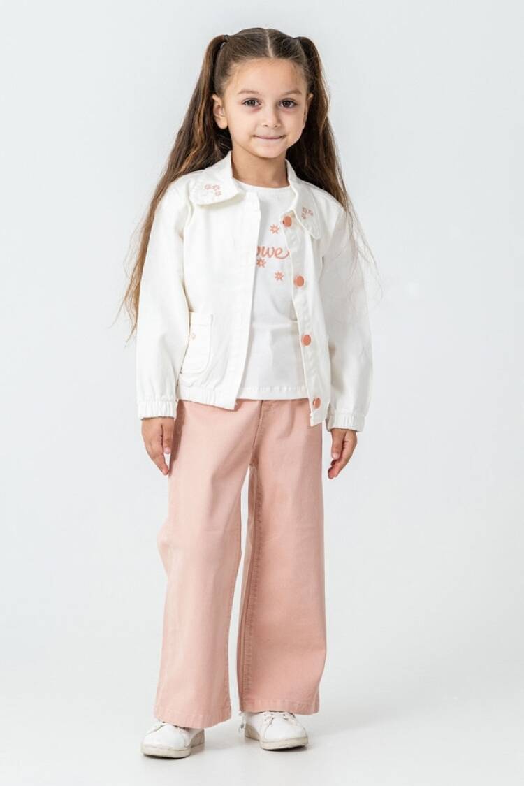 Girls' Suits - B1 - Çiçek Detaylı Kız Keten Takım - Brand: PAMPAL KİDS - Women & Kids, Baby Clothes Wholesale - Globality Store