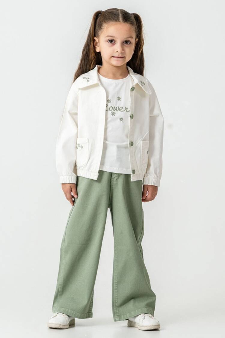 Girls' Suits - B1 - Çiçek Detaylı Kız Keten Takım - Brand: PAMPAL KİDS - Women & Kids, Baby Clothes Wholesale - Globality Store