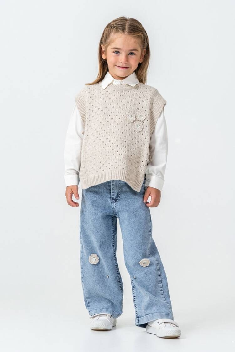 Girls' Suits - B1 - Çiçek Detaylı Kız Triko Takım - Brand: PAMPAL KİDS - Women & Kids, Baby Clothes Wholesale - Globality Store