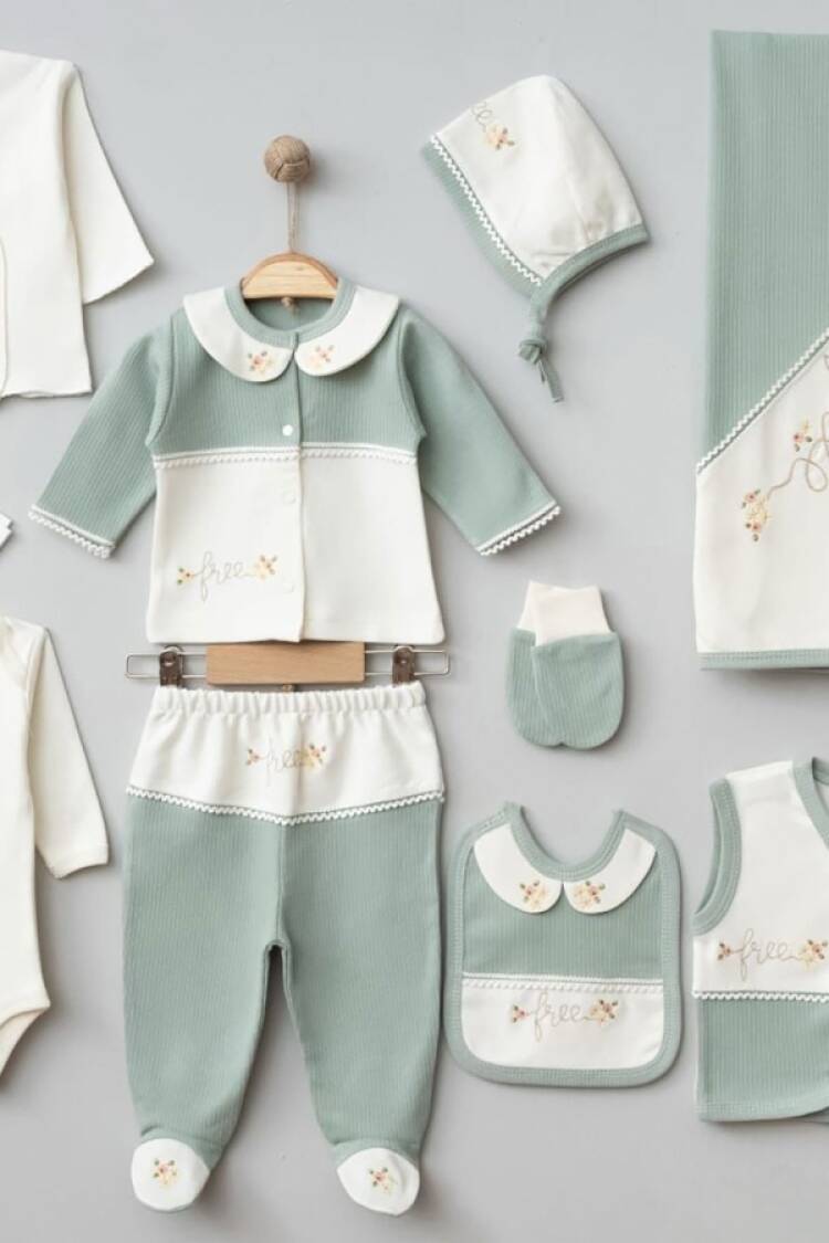 Newborn - B1 - Çiçek Nakışlı 10lü Kız Bebe Hastane Çıkışı Set - Brand: GAYE BEBE - Women & Kids, Baby Clothes Wholesale - Globality Store