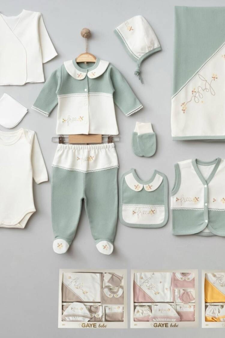 Newborn - B1 - Çiçek Nakışlı 10lü Kız Bebe Hastane Çıkışı Set - Brand: GAYE BEBE - Women & Kids, Baby Clothes Wholesale - Globality Store