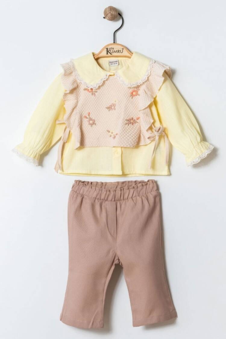 Baby Sets - B1 - Çiçek Nakışlı Dantel Yaka Üçlü Kız Bebe Takım - Brand: KUMRU - Women & Kids, Baby Clothes Wholesale - Globality Store
