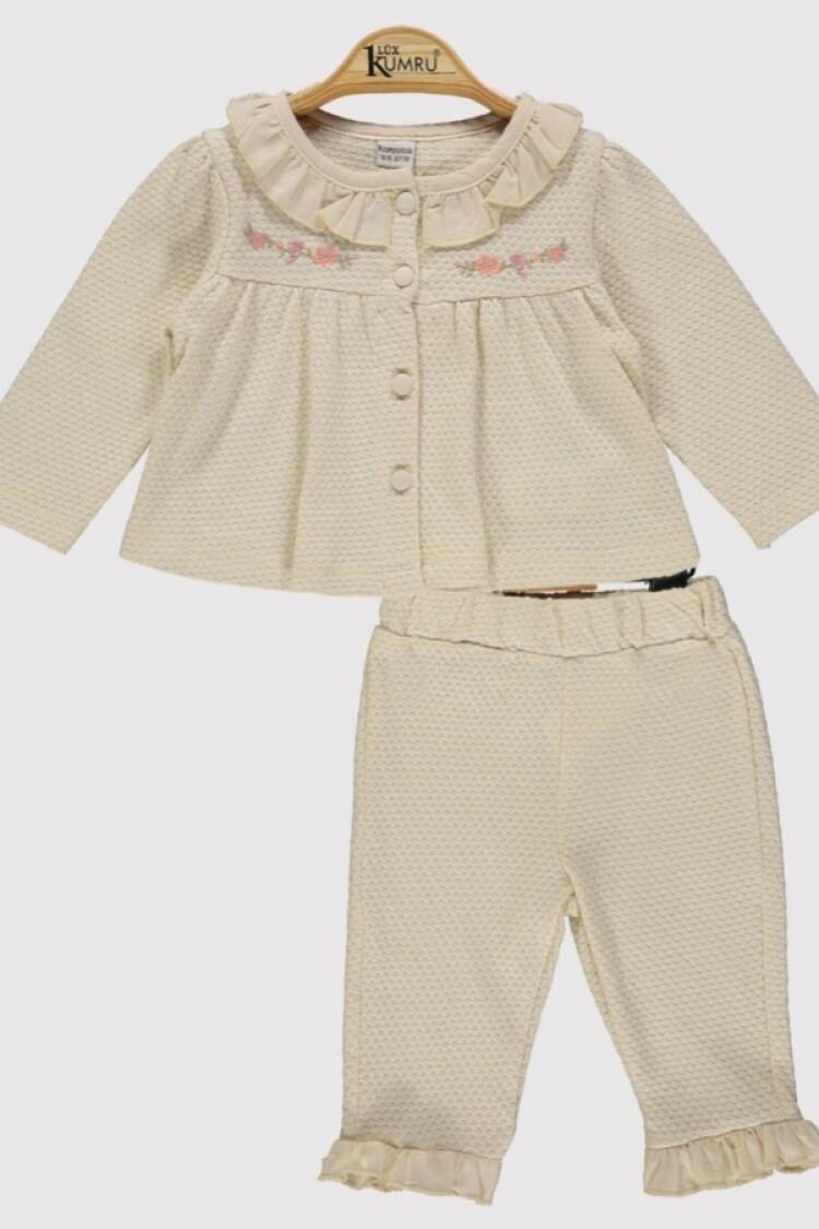Baby Sets - B1 - Çiçek Nakışlı Fırfırlı Kız Bebe Takım - Brand: KUMRU - Women & Kids, Baby Clothes Wholesale - Globality Store