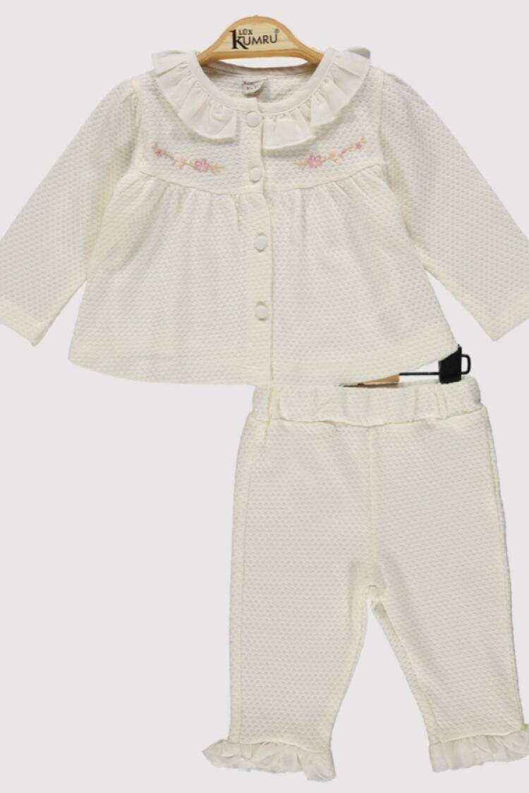 Baby Sets - B1 - Çiçek Nakışlı Fırfırlı Kız Bebe Takım - Brand: KUMRU - Women & Kids, Baby Clothes Wholesale - Globality Store