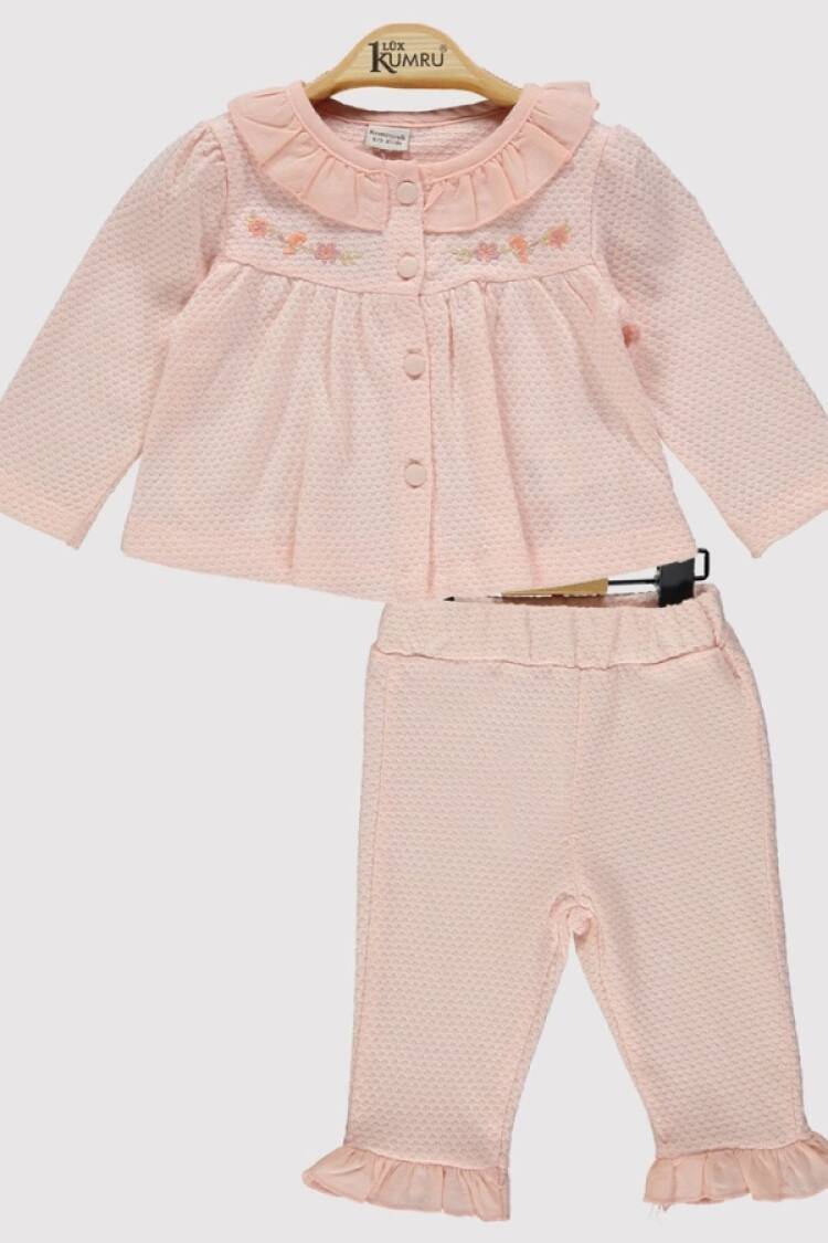 Baby Sets - B1 - Çiçek Nakışlı Fırfırlı Kız Bebe Takım - Brand: KUMRU - Women & Kids, Baby Clothes Wholesale - Globality Store