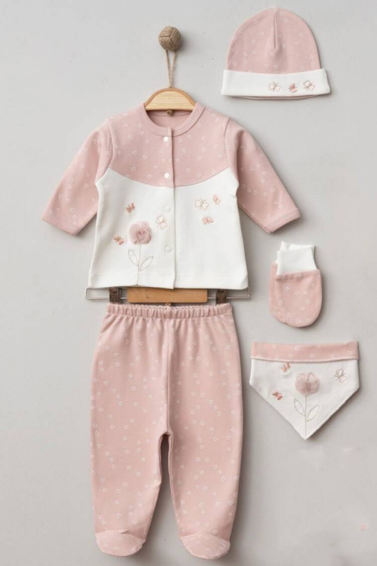 Newborn - B1 - Çiçek Nakışlı Kız Bebe 5li Set - Brand: GAYE BEBE - Women & Kids, Baby Clothes Wholesale - Globality Store