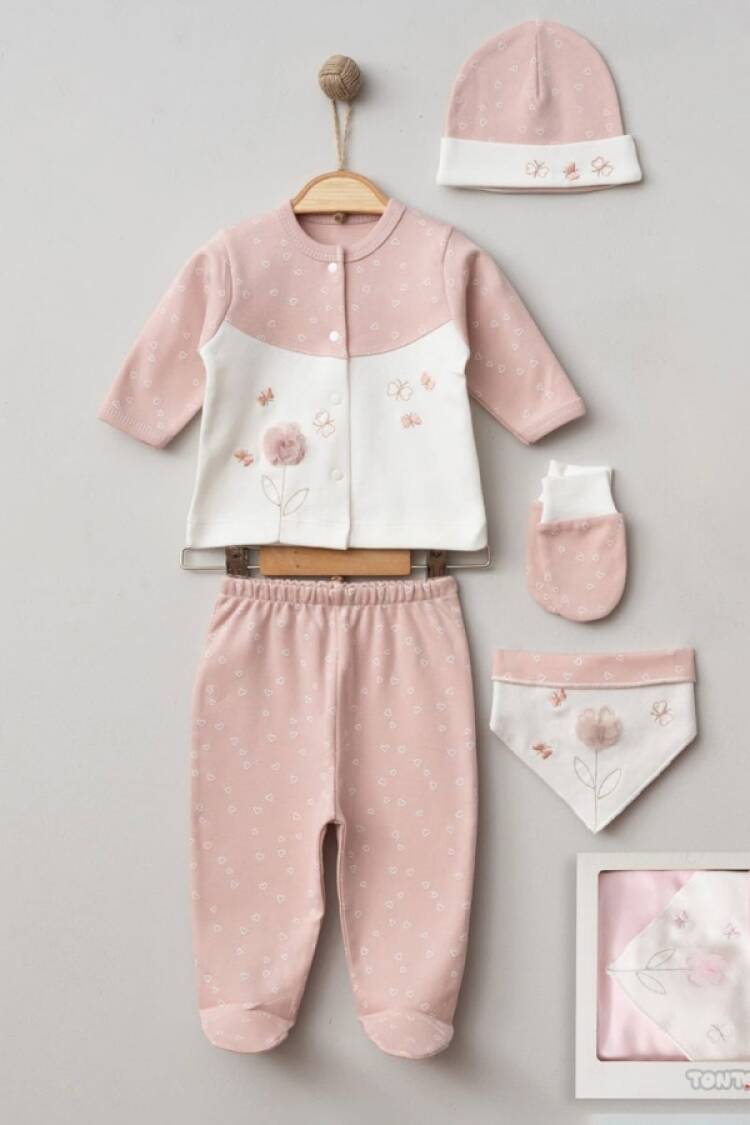 Newborn - B1 - Çiçek Nakışlı Kız Bebe 5li Set - Brand: GAYE BEBE - Women & Kids, Baby Clothes Wholesale - Globality Store
