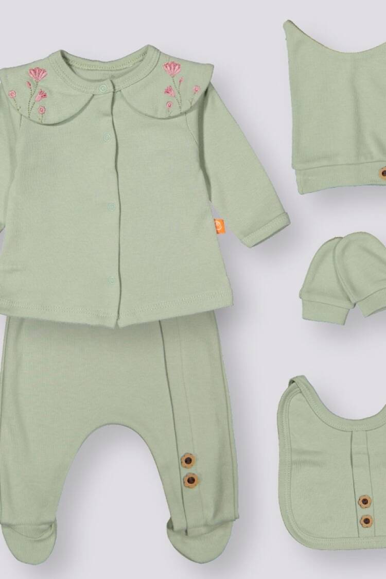 Newborn - B1 - Çiçek Nakışlı Kız Bebe Zıbın Set - Brand: BEYAZ BEBEK - Women & Kids, Baby Clothes Wholesale - Globality Store
