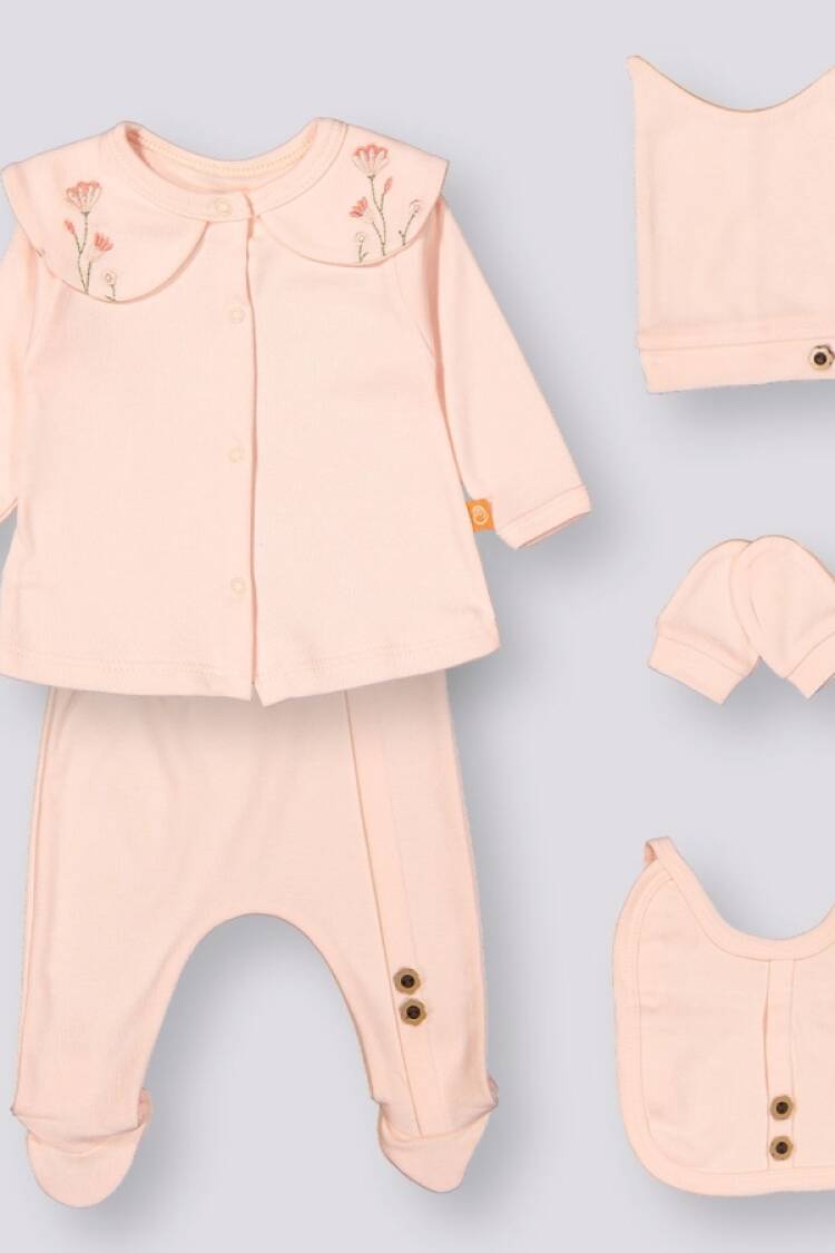 Newborn - B1 - Çiçek Nakışlı Kız Bebe Zıbın Set - Brand: BEYAZ BEBEK - Women & Kids, Baby Clothes Wholesale - Globality Store