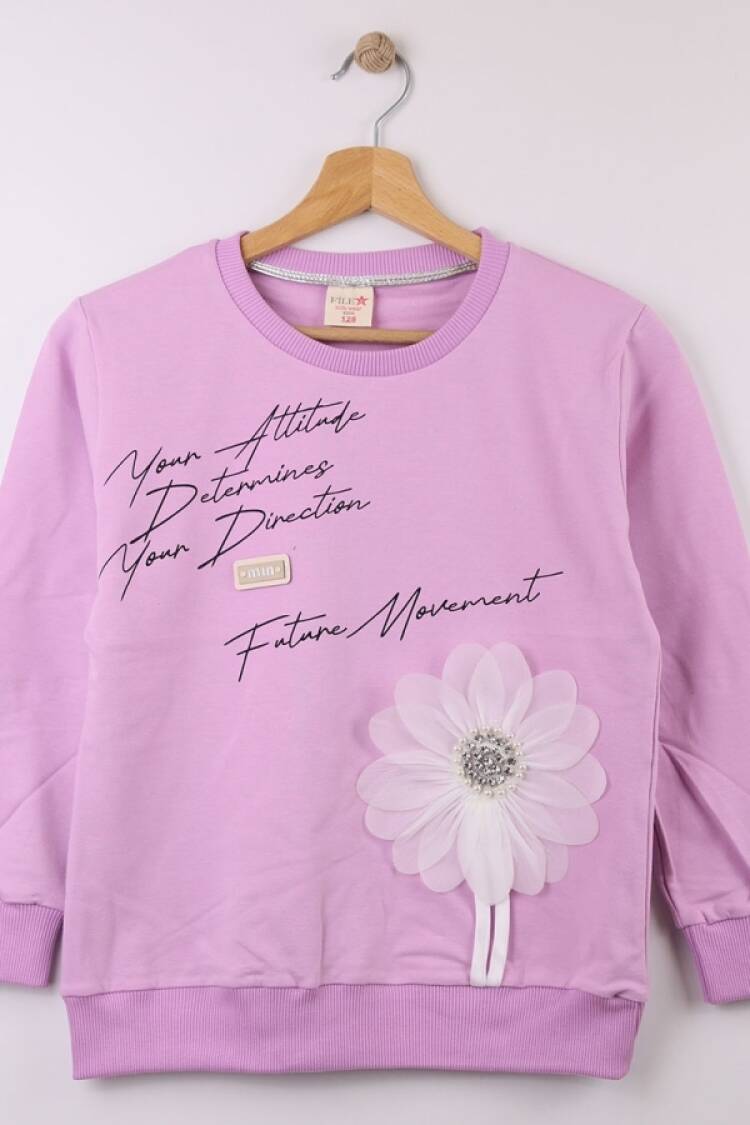 Girls' Tops - B1 - Çiçek Nakışlı Kız Sweat - Brand: STAR FİLE - Women & Kids, Baby Clothes Wholesale - Globality Store