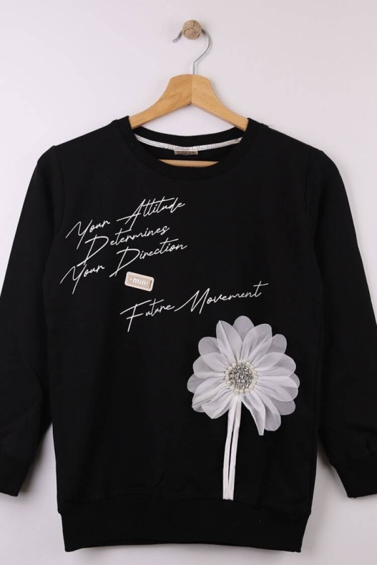 Girls' Tops - B1 - Çiçek Nakışlı Kız Sweat - Brand: STAR FİLE - Women & Kids, Baby Clothes Wholesale - Globality Store