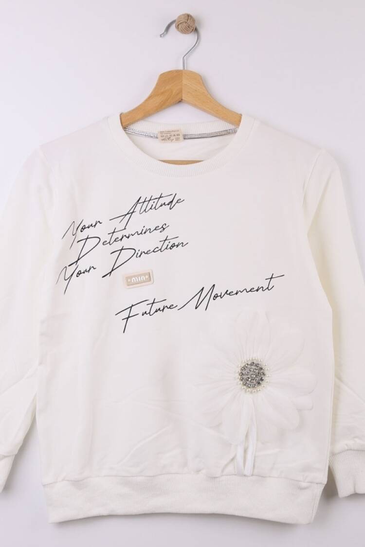 Girls' Tops - B1 - Çiçek Nakışlı Kız Sweat - Brand: STAR FİLE - Women & Kids, Baby Clothes Wholesale - Globality Store
