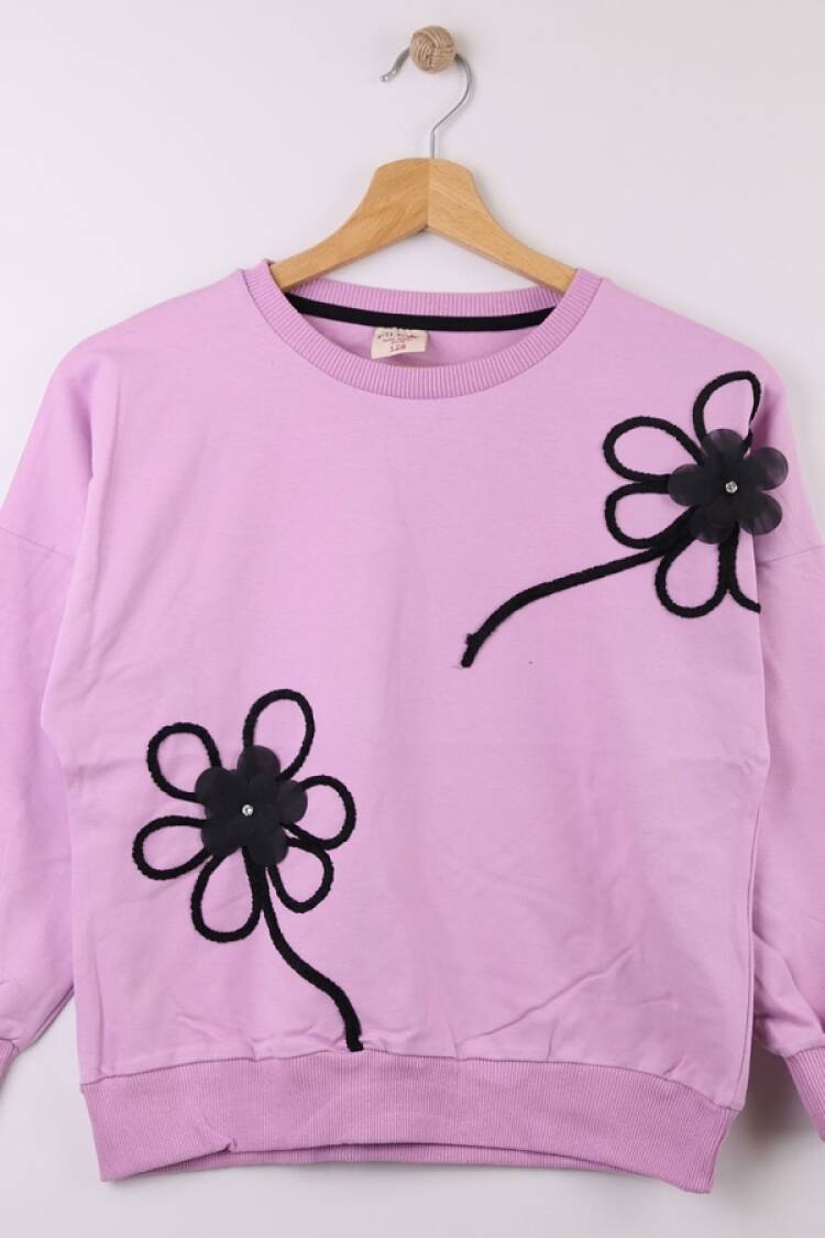Girls' Tops - B1 - Çiçek Nakışlı Kız Sweat - Brand: STAR FİLE - Women & Kids, Baby Clothes Wholesale - Globality Store