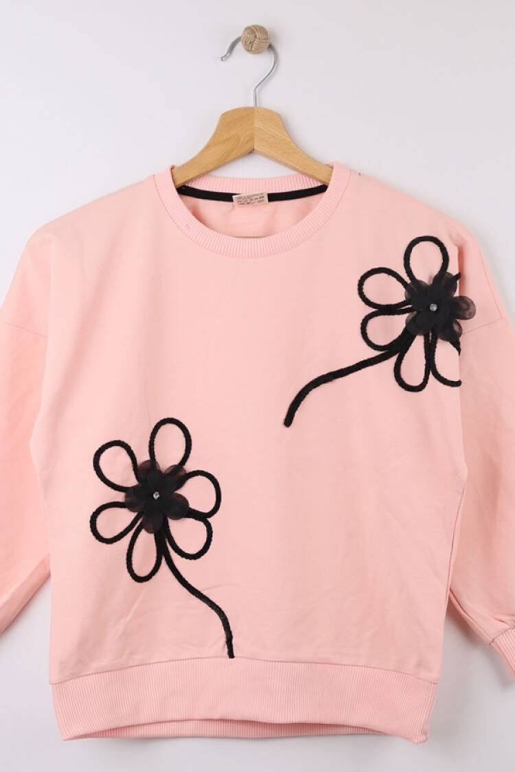 Girls' Tops - B1 - Çiçek Nakışlı Kız Sweat - Brand: STAR FİLE - Women & Kids, Baby Clothes Wholesale - Globality Store
