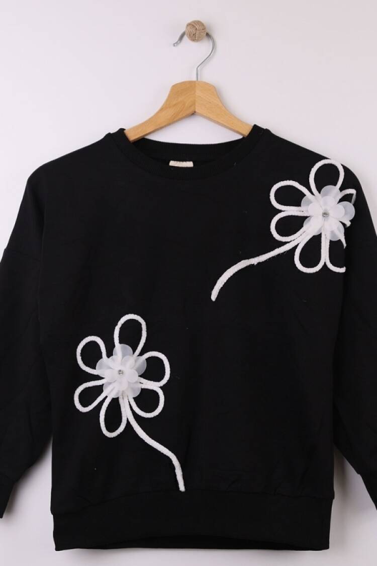 Girls' Tops - B1 - Çiçek Nakışlı Kız Sweat - Brand: STAR FİLE - Women & Kids, Baby Clothes Wholesale - Globality Store
