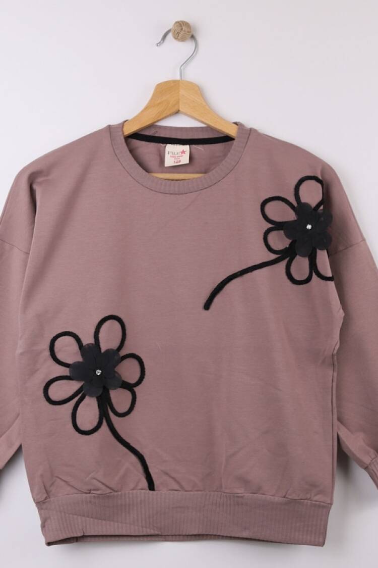 Girls' Tops - B1 - Çiçek Nakışlı Kız Sweat - Brand: STAR FİLE - Women & Kids, Baby Clothes Wholesale - Globality Store