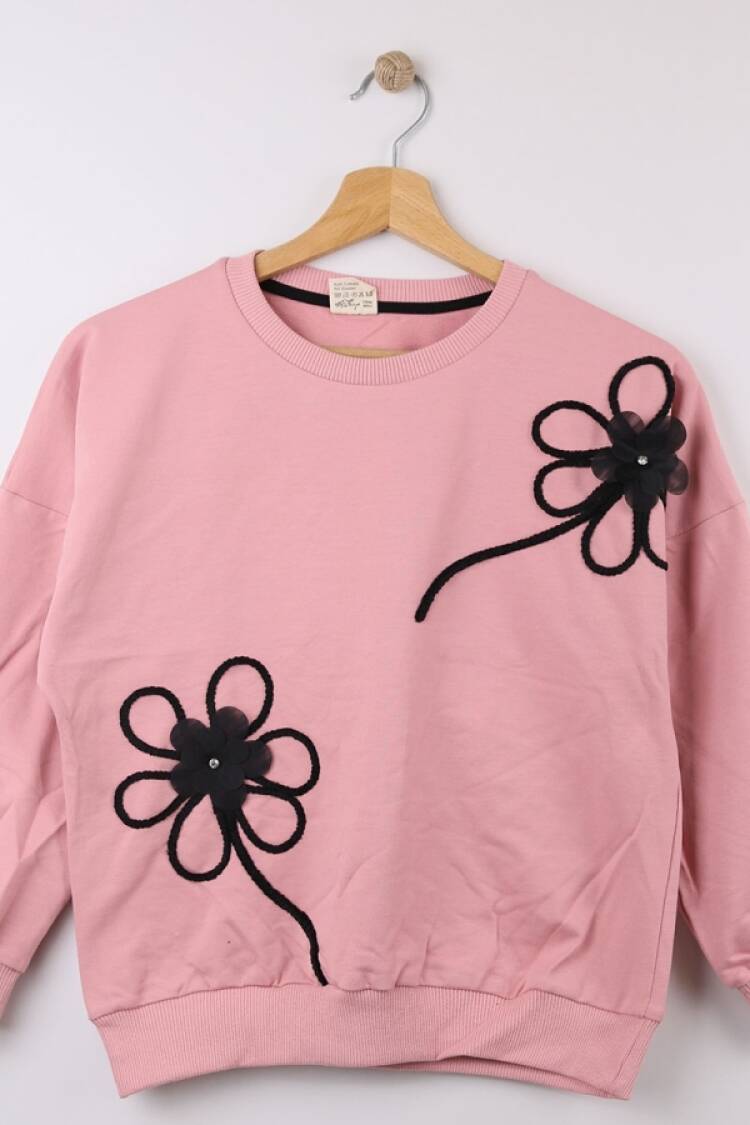 Girls' Tops - B1 - Çiçek Nakışlı Kız Sweat - Brand: STAR FİLE - Women & Kids, Baby Clothes Wholesale - Globality Store
