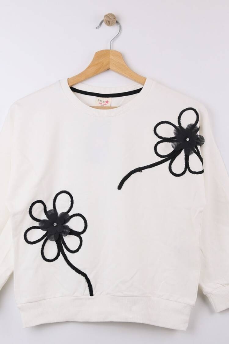 Girls' Tops - B1 - Çiçek Nakışlı Kız Sweat - Brand: STAR FİLE - Women & Kids, Baby Clothes Wholesale - Globality Store
