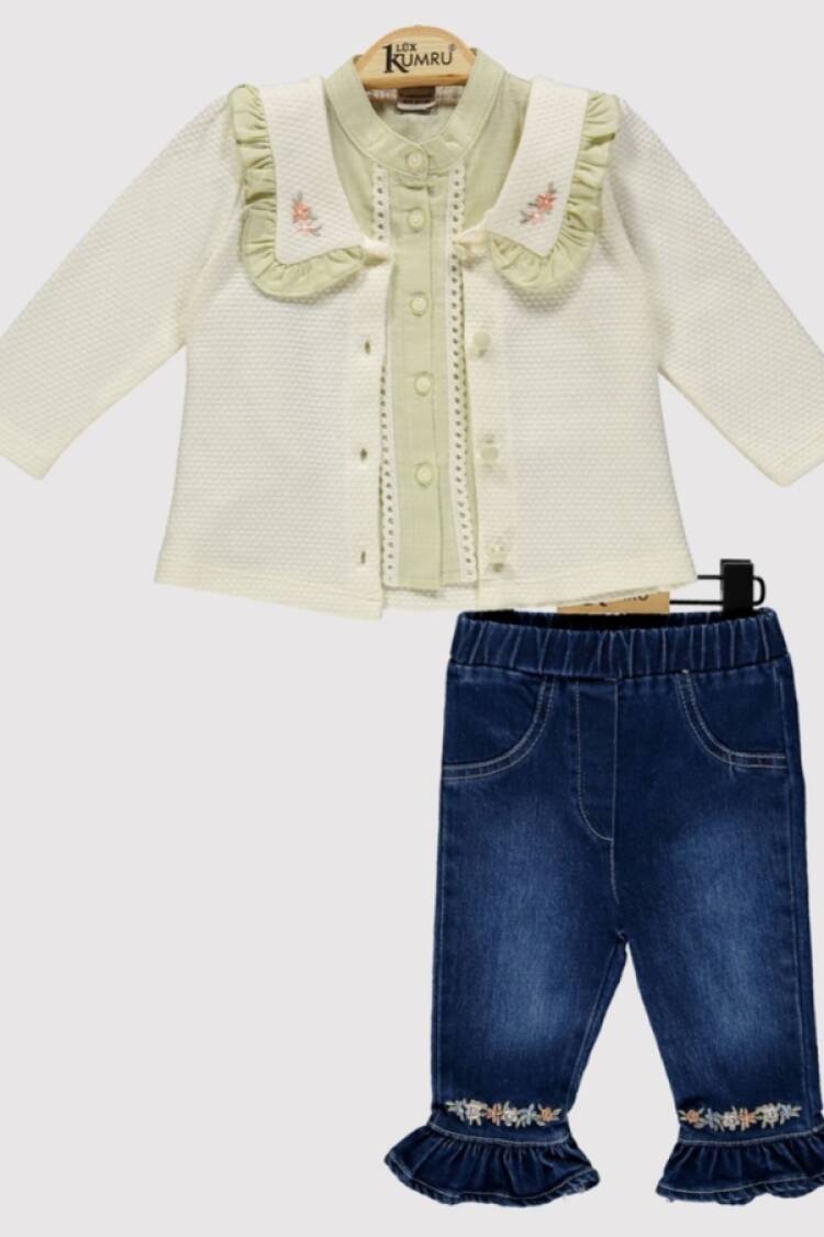 Baby Sets - B1 - Çiçek Nakışlı Yakalı Kız Bebe Takım - Brand: KUMRU - Women & Kids, Baby Clothes Wholesale - Globality Store