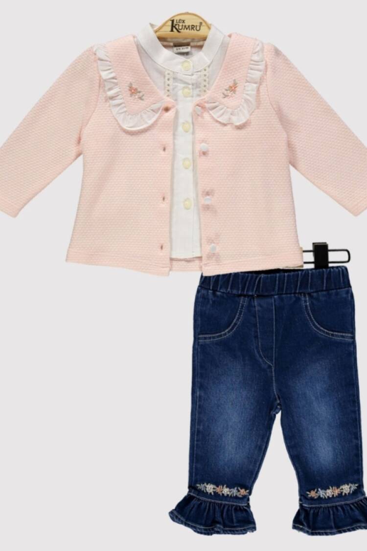 Baby Sets - B1 - Çiçek Nakışlı Yakalı Kız Bebe Takım - Brand: KUMRU - Women & Kids, Baby Clothes Wholesale - Globality Store
