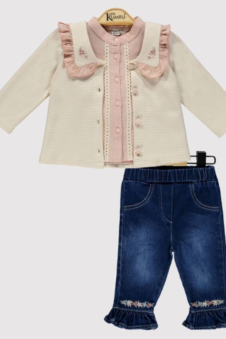 Baby Sets - B1 - Çiçek Nakışlı Yakalı Kız Bebe Takım - Brand: KUMRU - Women & Kids, Baby Clothes Wholesale - Globality Store