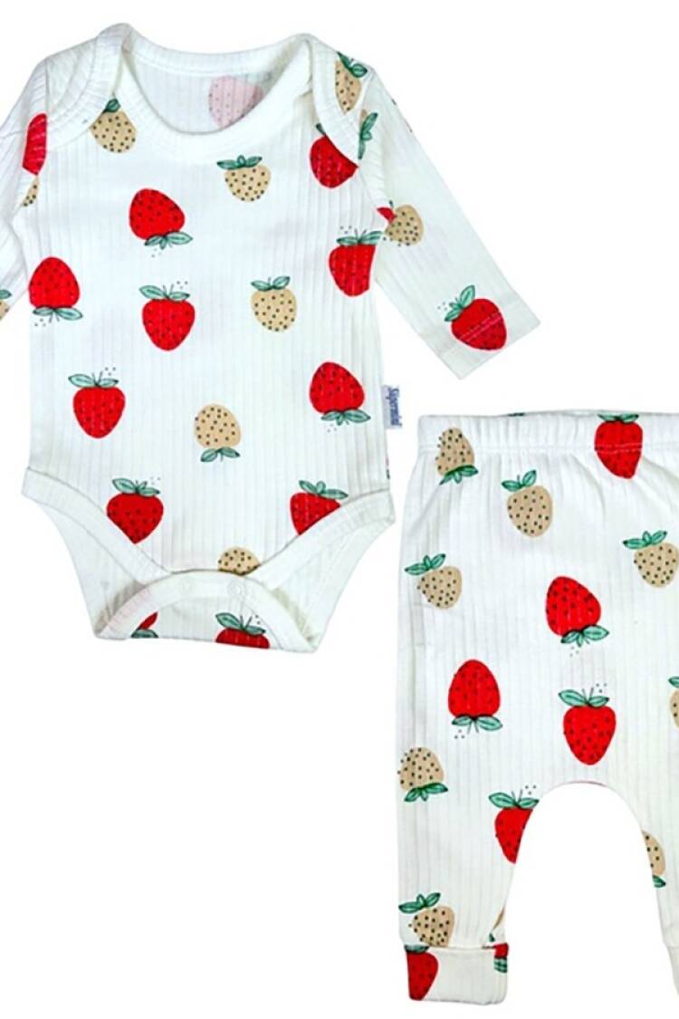 Baby Sets - B1 - Çilek Desenli Kız Bebe Takım - Brand: SÜPERMİNİ - Women & Kids, Baby Clothes Wholesale - Globality Store