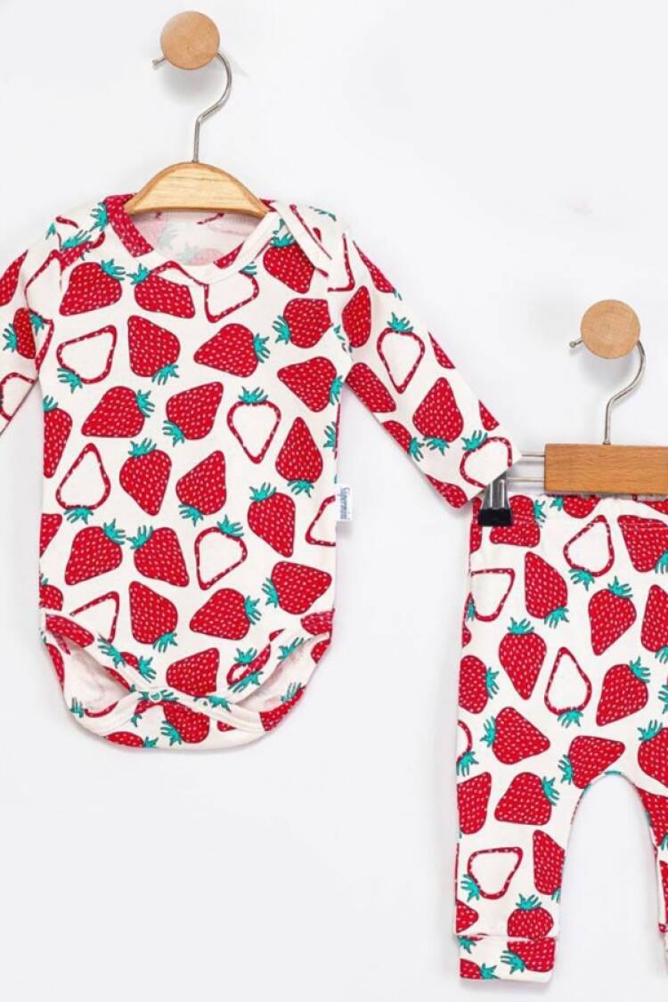 Baby Sets - B1 - Çilek Desenli Kız Bebe Takım - Brand: SÜPERMİNİ - Women & Kids, Baby Clothes Wholesale - Globality Store