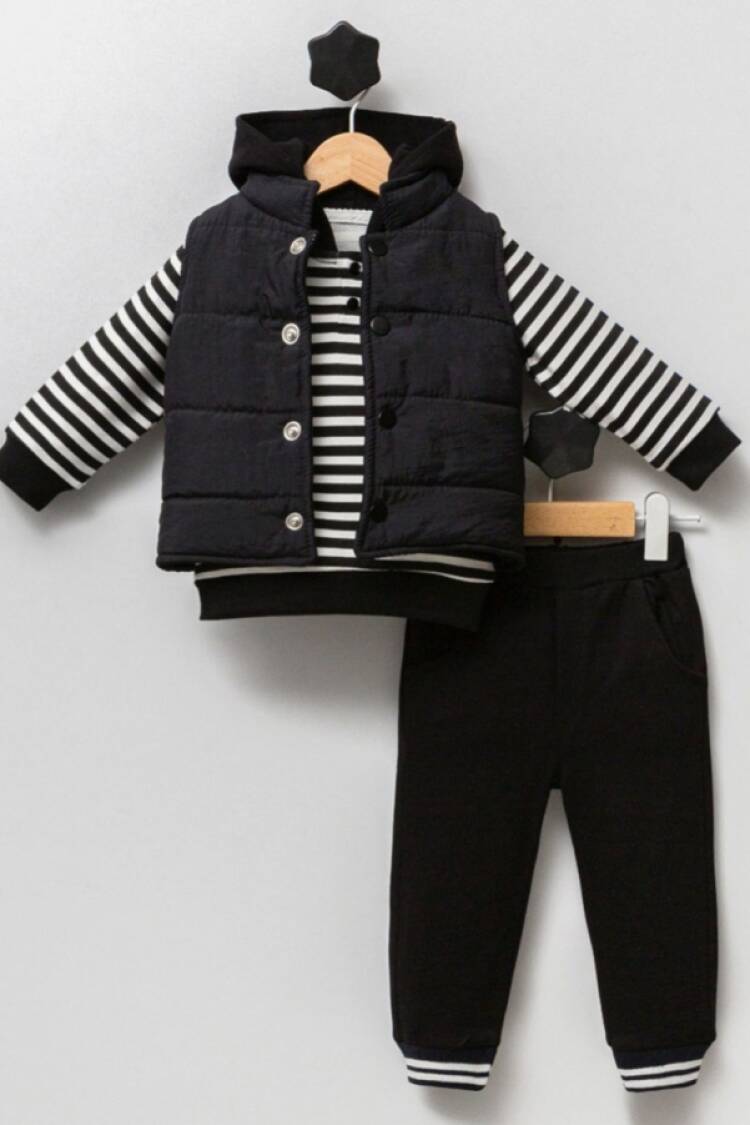 Baby Sets - B1 - Çizgili Yelekli Üçlü Erkek Bebe Takım - Brand: HİPPIL - Women & Kids, Baby Clothes Wholesale - Globality Store