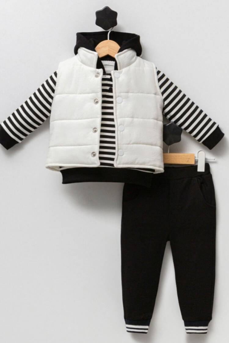 Baby Sets - B1 - Çizgili Yelekli Üçlü Erkek Bebe Takım - Brand: HİPPIL - Women & Kids, Baby Clothes Wholesale - Globality Store
