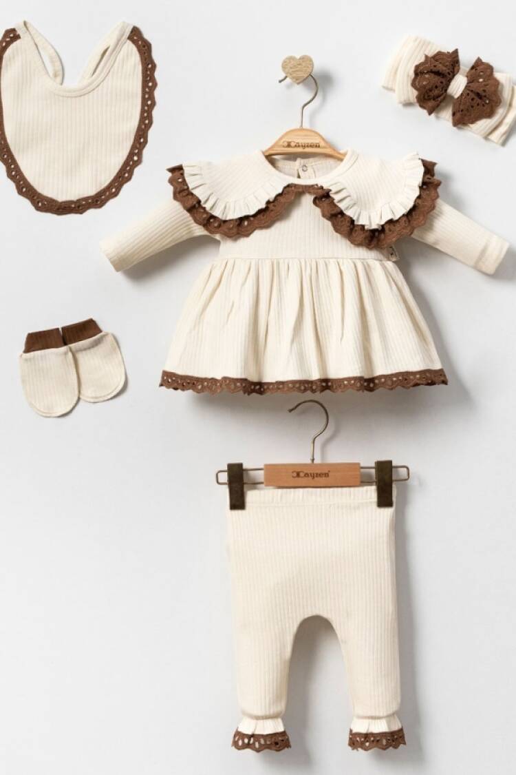 Newborn - B1 - Dantel Detaylı 5li Kız Lüks Hastane Çıkışı Zıbın Set - Brand: CAYZEN - Women & Kids, Baby Clothes Wholesale - Globality Store