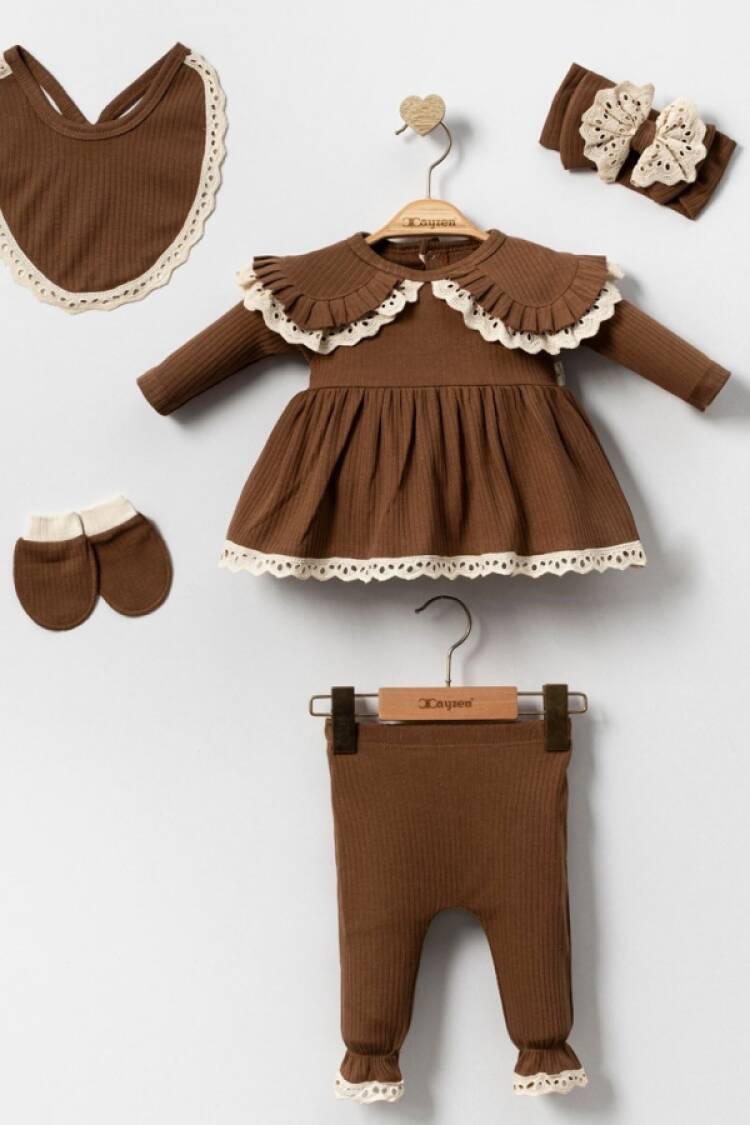 Newborn - B1 - Dantel Detaylı 5li Kız Lüks Hastane Çıkışı Zıbın Set - Brand: CAYZEN - Women & Kids, Baby Clothes Wholesale - Globality Store