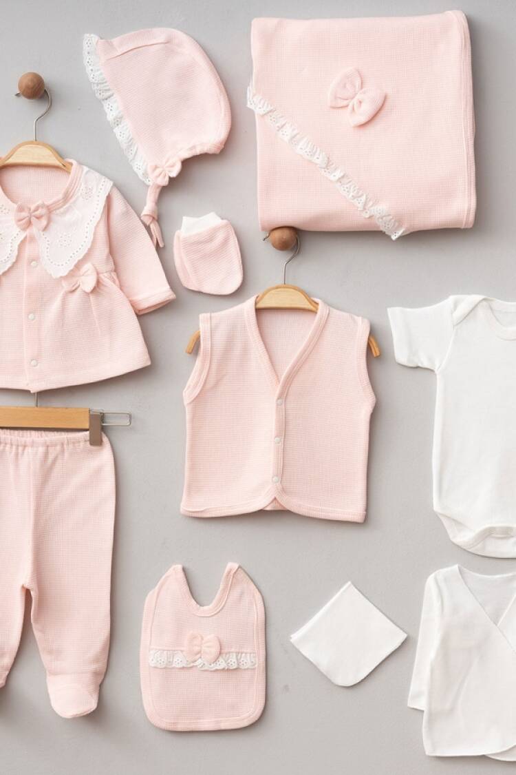 Newborn - B1 - Dantel Detaylı Bebe Kız 10lü Hastane Çıkışı Set - Brand: ZIPIR - Women & Kids, Baby Clothes Wholesale - Globality Store