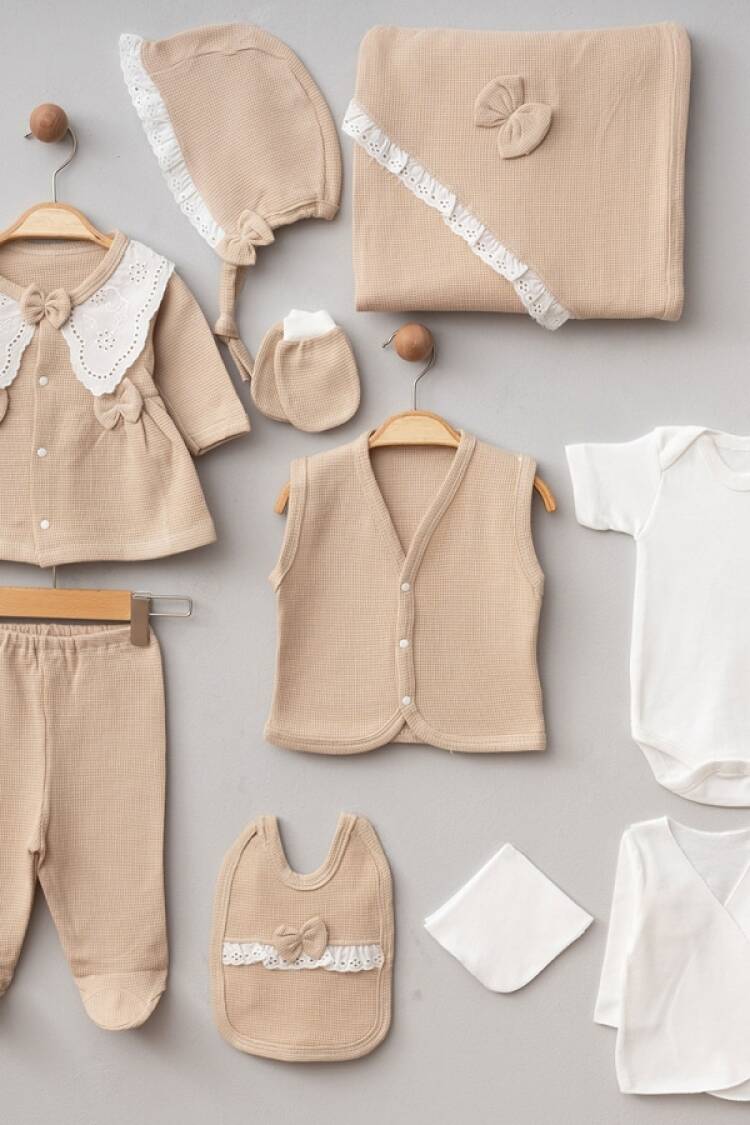 Newborn - B1 - Dantel Detaylı Bebe Kız 10lü Hastane Çıkışı Set - Brand: ZIPIR - Women & Kids, Baby Clothes Wholesale - Globality Store