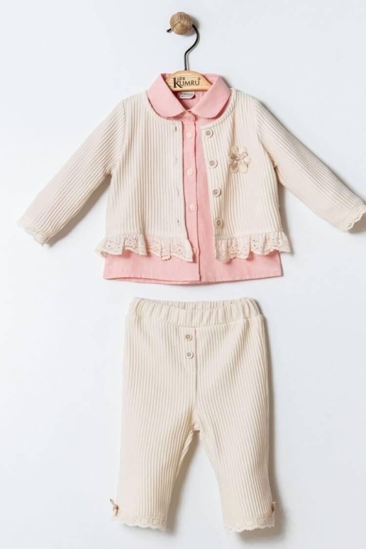 Baby Sets - B1 - Dantel Detaylı Hırkalı Üçlü Kız Bebe takım - Brand: KUMRU - Women & Kids, Baby Clothes Wholesale - Globality Store