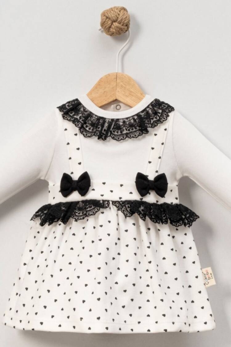 Baby Rompers and Overalls - B1 - Dantel Yaka Kalp Desenli Bebe Elbise - Brand: CAYZEN - Women & Kids, Baby Clothes Wholesale - Globality Store
