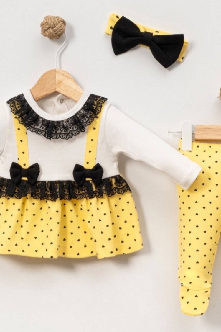 Newborn - B1 - Dantel Yaka Kalp Desenli Kız Bebe Takım - Brand: CAYZEN - Women & Kids, Baby Clothes Wholesale - Globality Store