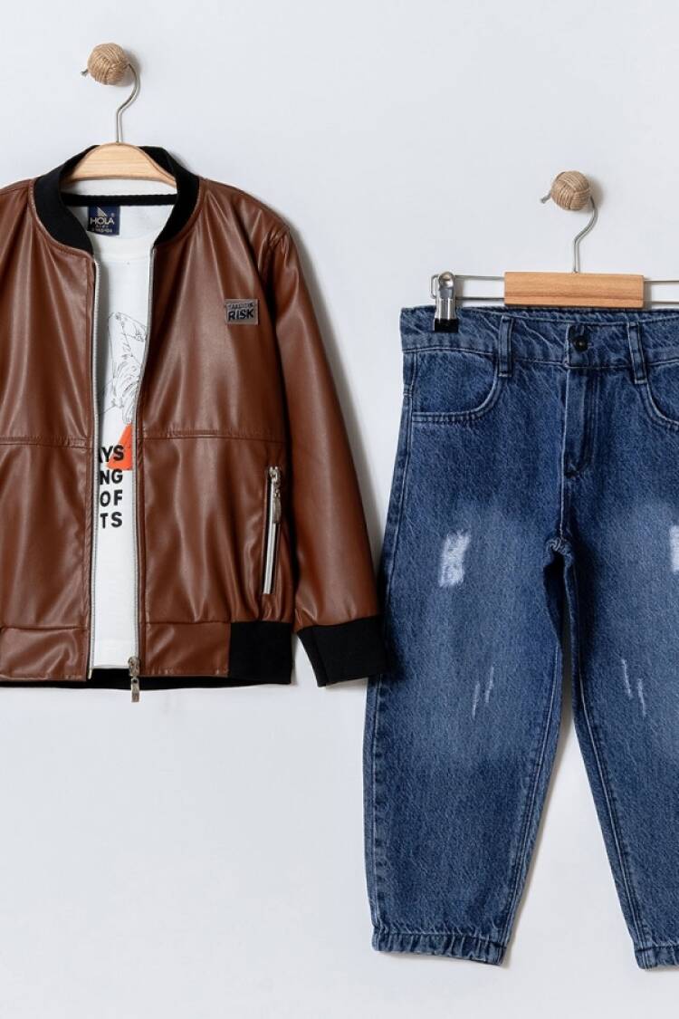 Boys' Sets - B1 - Deri Ceketli Erkek Takım - Brand: BARKOD - Women & Kids, Baby Clothes Wholesale - Globality Store